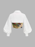 Floral Corset Cropped Long Sleeve Blouse Women's Trendy Spring Top