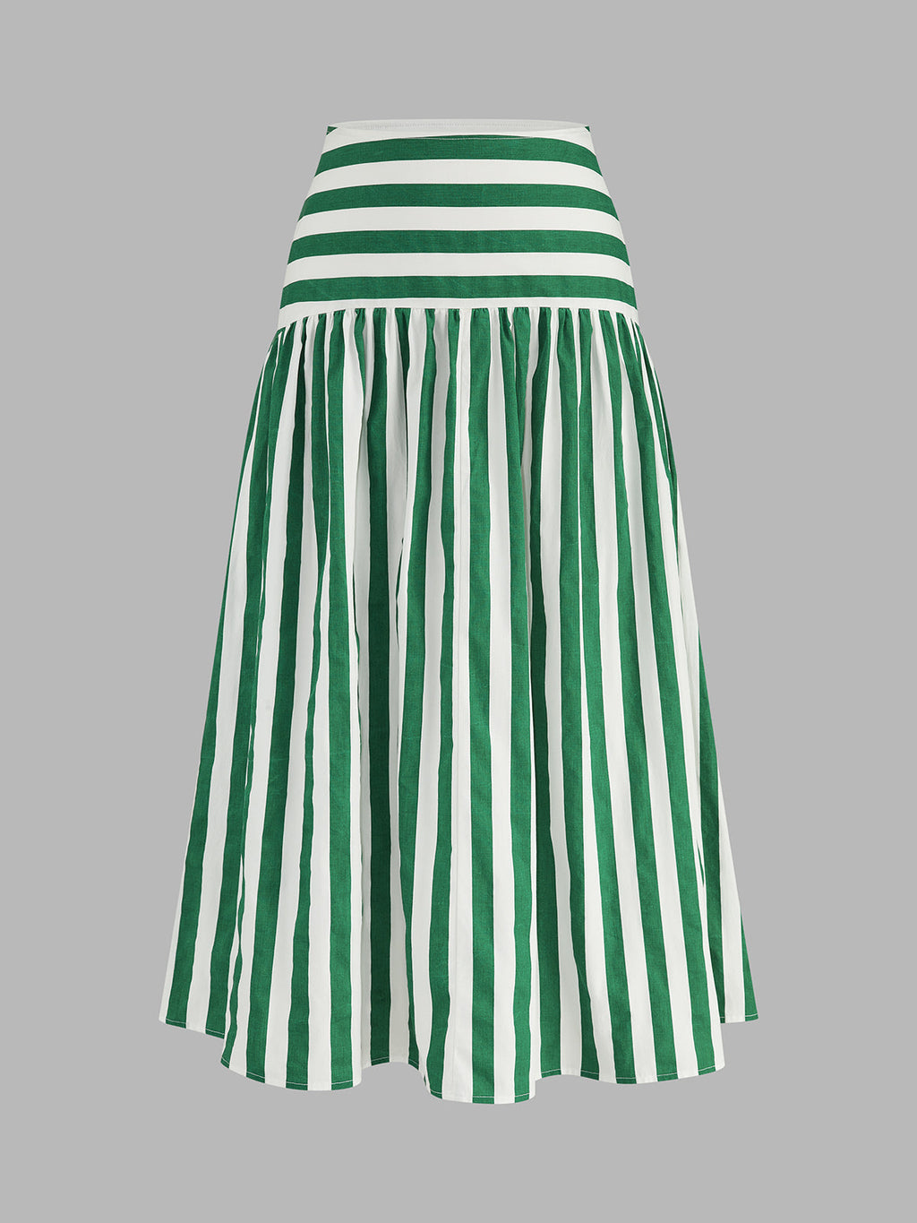 Striped Cotton Two Piece Midi Skirt Set with Tie Waist Detail