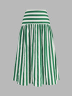 Striped Cotton Two Piece Midi Skirt Set with Tie Waist Detail