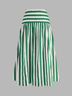 Striped Cotton Two Piece Midi Skirt Set with Tie Waist Detail