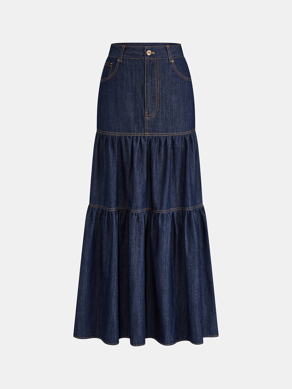 Layered Flowy Denim Maxi Skirt for Women Casual Style