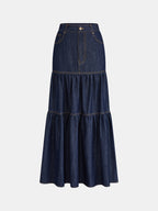 Layered Flowy Denim Maxi Skirt for Women Casual Style
