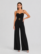 Belted Cami Wide Leg Jumpsuit with Pockets and Adjustable Straps