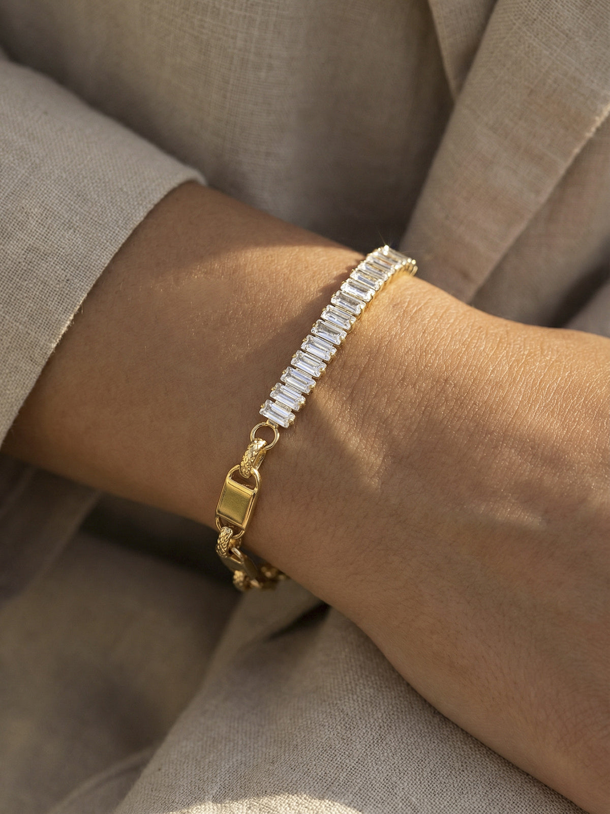 Baguette Zircon Mixed Chain Bracelet for Women Stylish Trendy Accessory