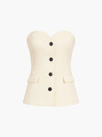 Sweetheart Button Up Tube Top with Trendy Smocked Design