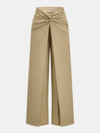 Twist Front Wrap Overlay Wide Leg Pants for Women, High Waist Elegant Style