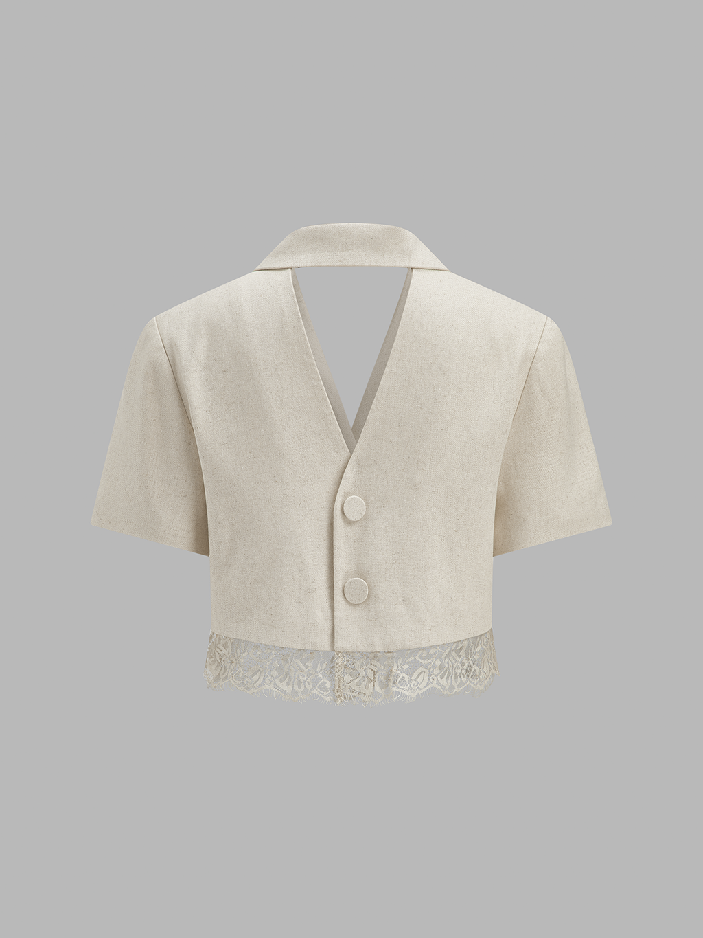 Cotton Linen Lace Hem Blazer & Shorts Set with Elegant Design
