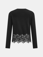 Lace Hem Long Sleeve Top Women's Casual Fashion