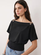 Chain Detail Off Shoulder Short Sleeve Top for Women Stylish Casual Wear