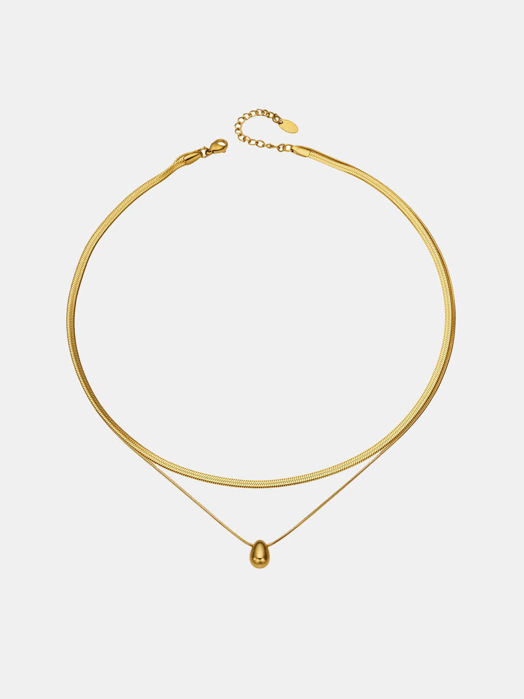 Double Layer Snake Chain Teardrop Pendant Necklace for Elegant Occasions