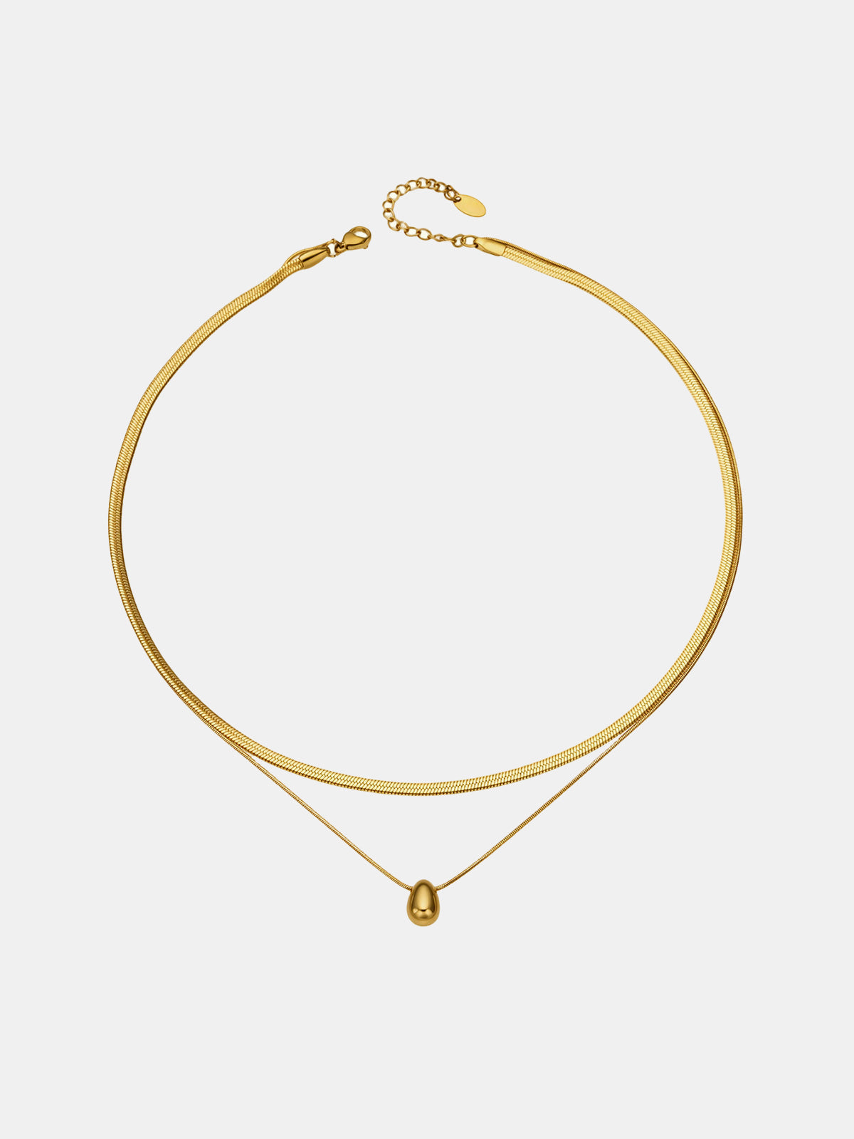 Double Layer Snake Chain Teardrop Pendant Necklace for Elegant Occasions