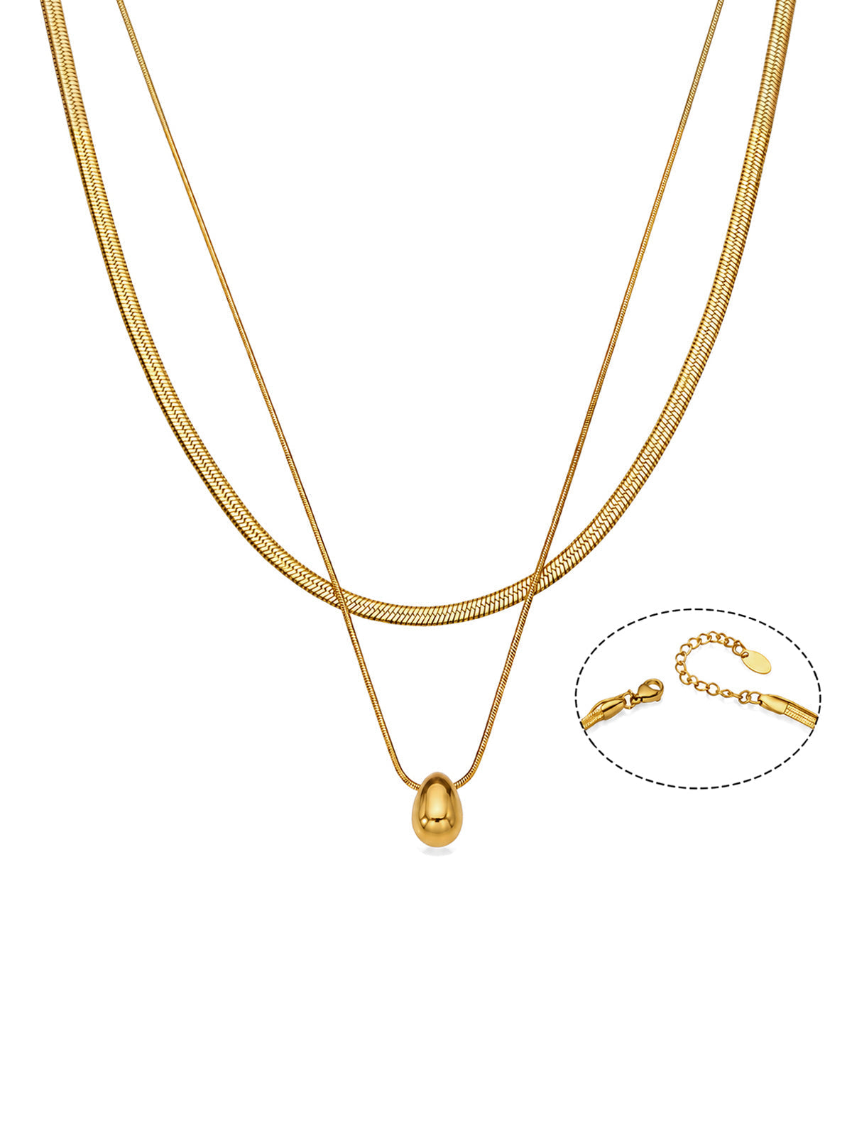 Double Layer Snake Chain Teardrop Pendant Necklace for Elegant Occasions