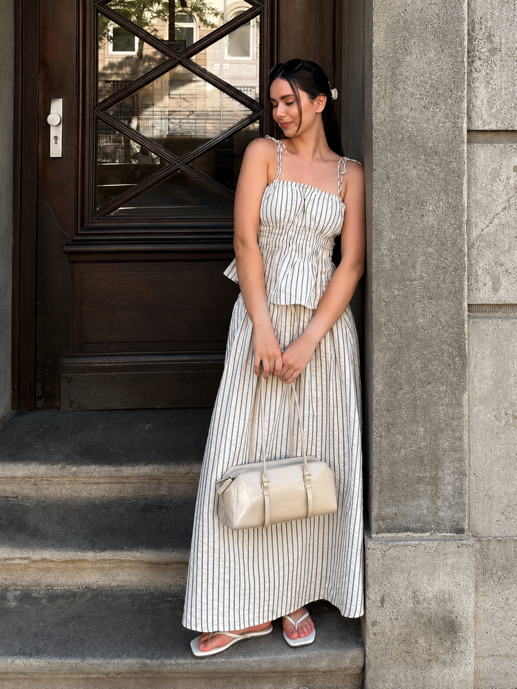 Striped Peplum Cami Top & Maxi Skirt Set for Women Summer Style