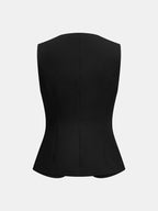 Flower Button Sleeveless Vest & Pants Set, Casual Summer Outfit for Women