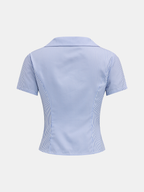 Collared Twisted Striped Short Sleeve Blouse for Women Summer Casual
