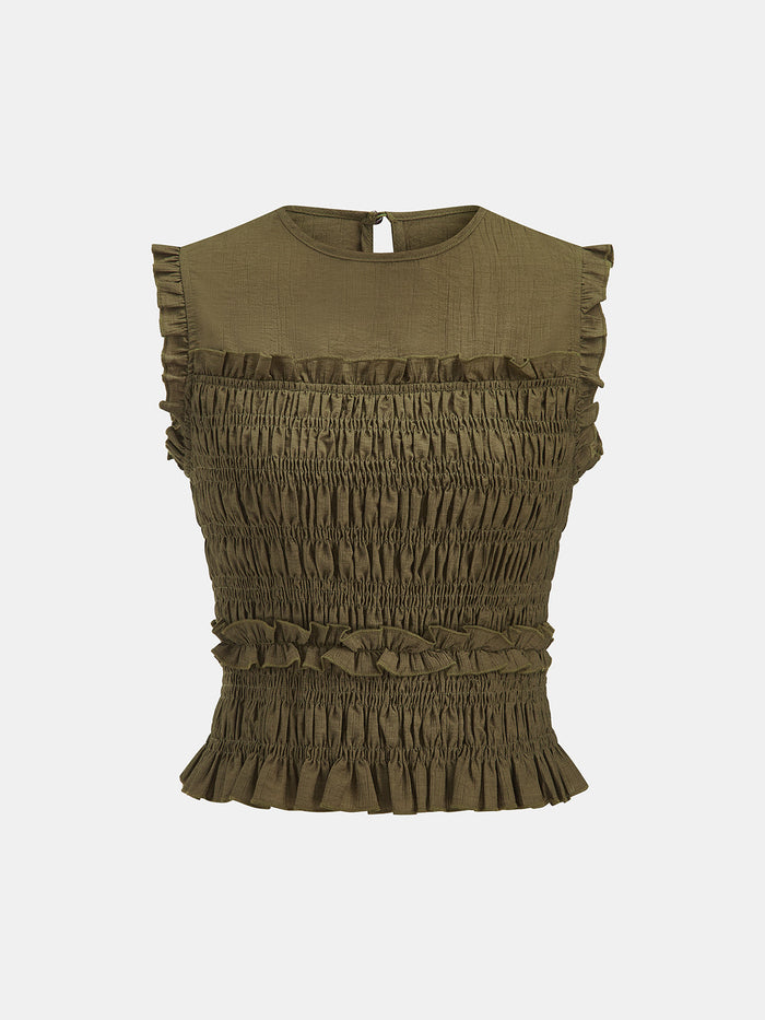 Sleeveless Smocked Ruffled Blouse Women's Casual Summer Top