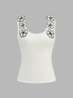 Flower Applique Slim Tank Top for Women Casual Summer Wear