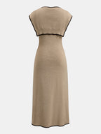 Tie Cape Contrast Trim Elegant Knit Midi Dress for Women
