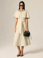 Cape Sleeve Belted Cotton Maxi Dress - Elegant Flowy Summer Apparel
