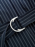 Striped Belted V-Neck Cap Sleeve Romper with Tie Waist Detail