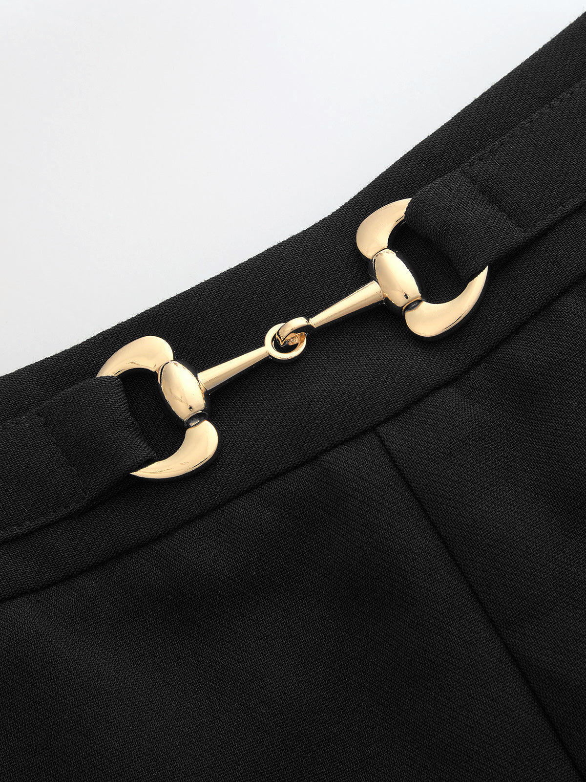 Metal Buckle Mid Waist Straight Leg Pants with Pockets and Zip Closure