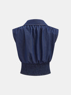 Sleeveless Collared Cinched Waist Blouse Women's Trendy Summer Top