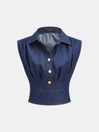 Sleeveless Collared Cinched Waist Blouse Women's Trendy Summer Top