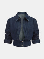 Denim Cropped Shirt & Wide Leg Jeans Set - Trendy Casual Outfit for Women
