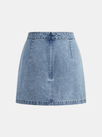 Scallop Edge Denim Two Piece Skirt Set Women's Fashion Outfit