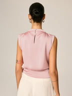 Draped Satin Tie Waist Sleeveless Blouse Elegant V-Neck Summer Top