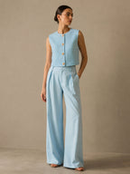 Sleeveless Textured Vest & Pleated Pant Set for Women Casual/Formal Wear