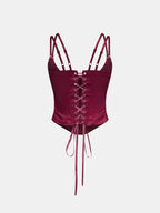 Double Strap Lace Up Satin Bustier with Adjustable Back Closure