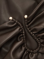 Faux Leather Ruched Waist Top with Elegant Detailing