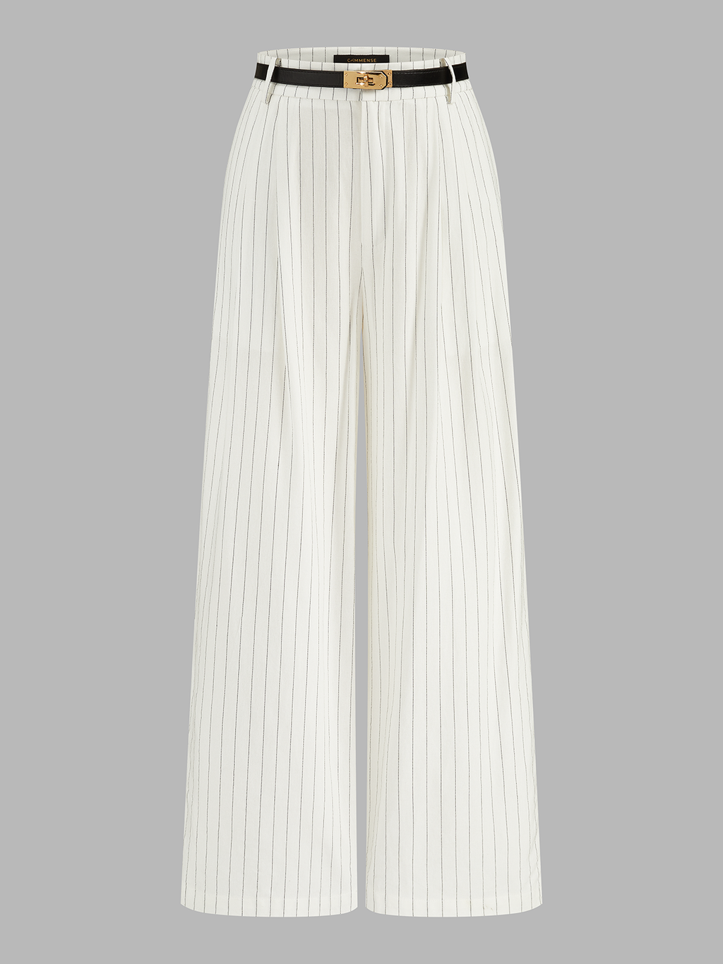 Belted Striped Cotton Linen Wide Leg Pants for Women Comfort Fit