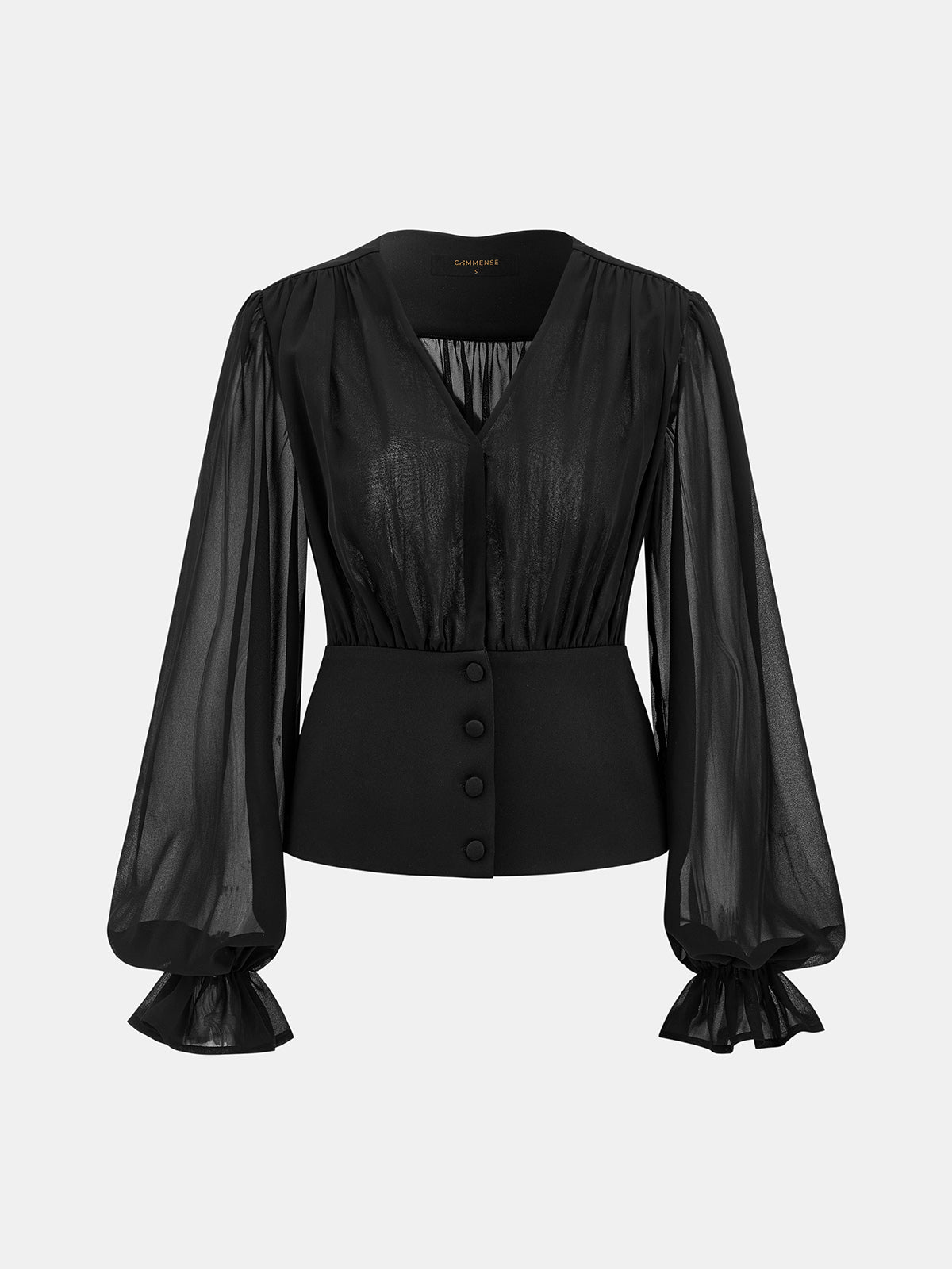 Sheer Puff Sleeve V-Neck Blouse for Women Elegant Casual Tops
