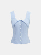Scalloped Edge Striped Fold Over Tank Top with Adjustable Straps