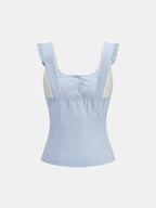 Scalloped Edge Striped Fold Over Tank Top with Adjustable Straps
