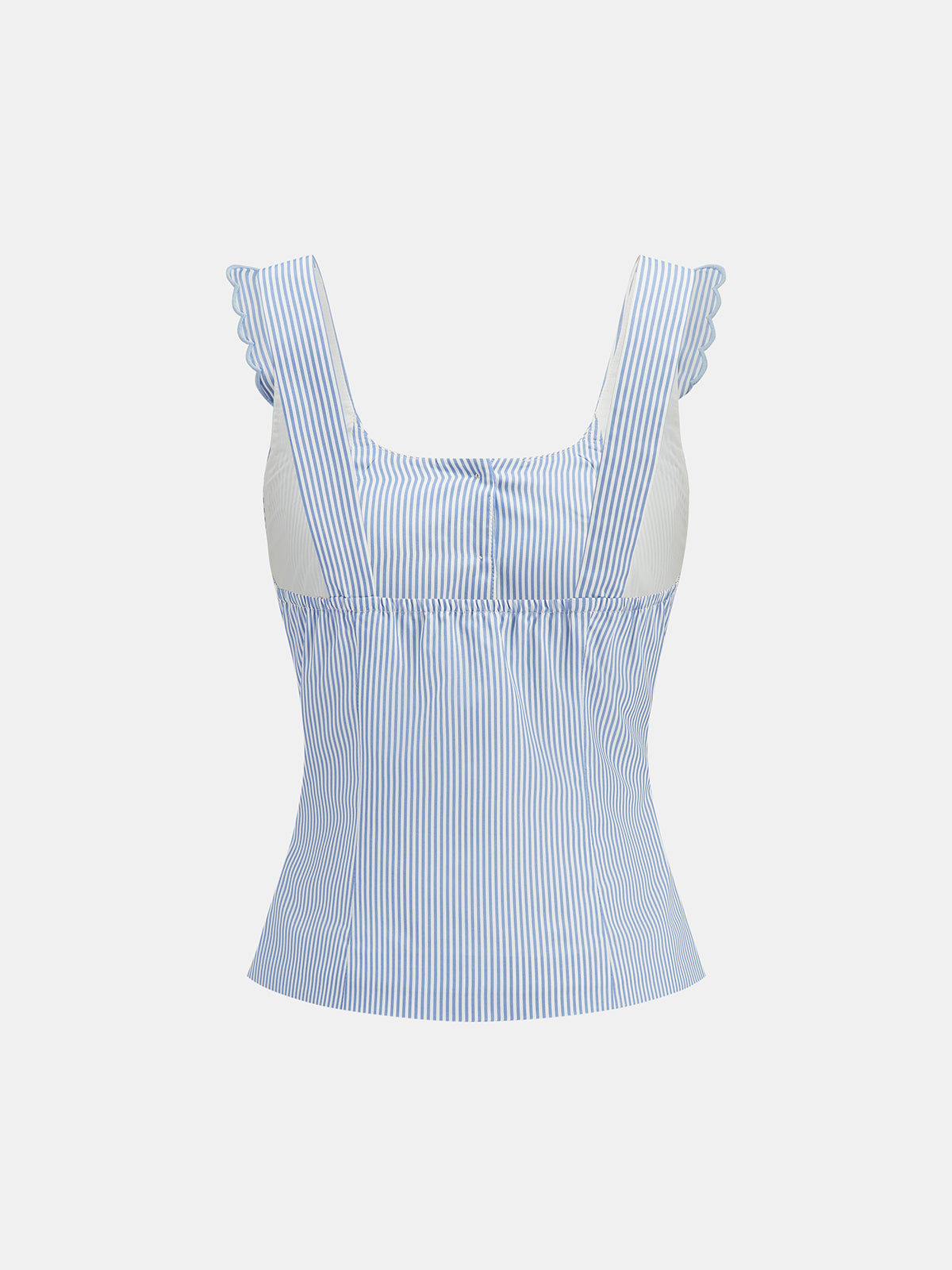 Scalloped Edge Striped Fold Over Tank Top with Adjustable Straps