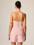 Frog Button Halter Textured Vest & Shorts Set for Women Summer Casual