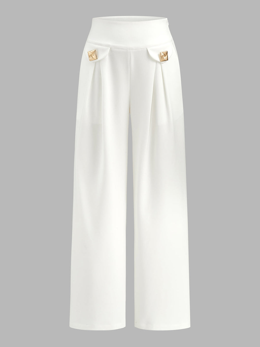 Decorative Hardware Mid Waist Straight Pants for Women Office Wear
