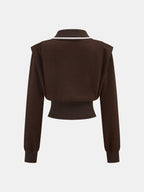 Contrast Trim Polo Cropped Sweatshirt for Women Casual Comfort