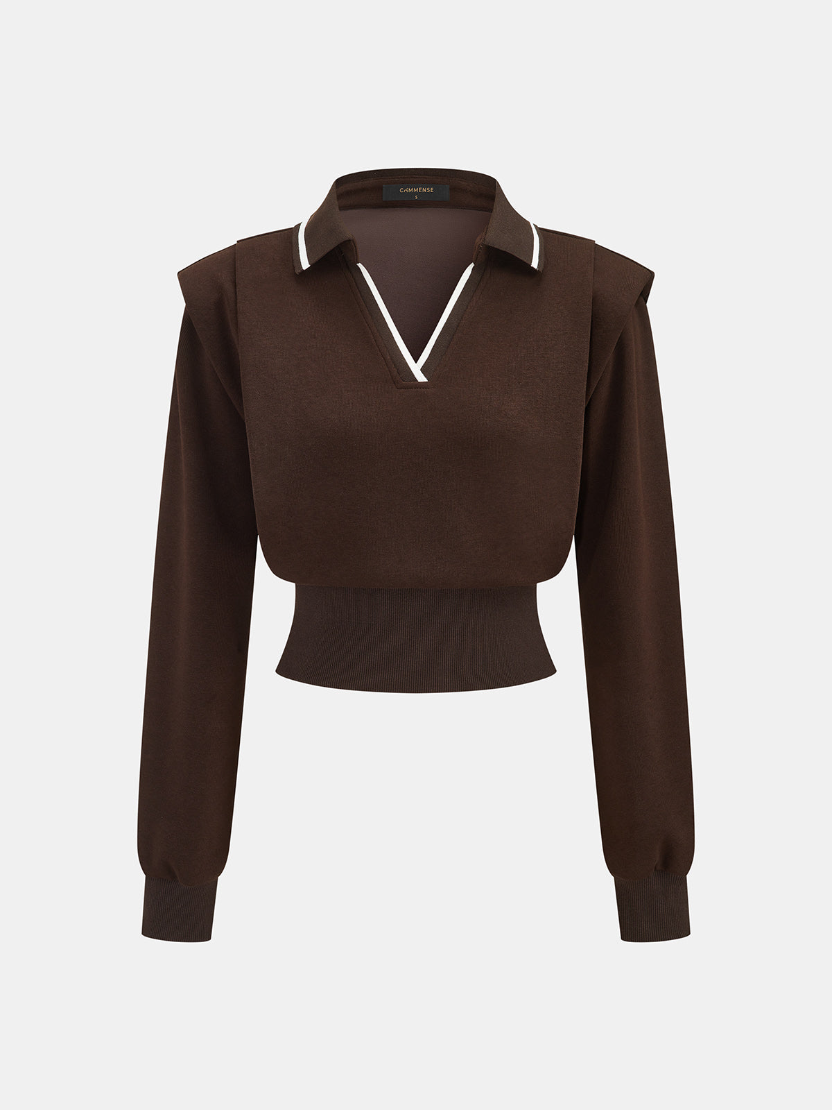 Contrast Trim Polo Cropped Sweatshirt for Women Casual Comfort