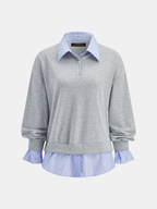 Striped Collar Fake Two Piece Sweatshirt Casual Layered Look Pullover