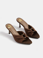 Metal Decor Pointed Toe Heeled Mules Elegant Stiletto Slip-On Footwear