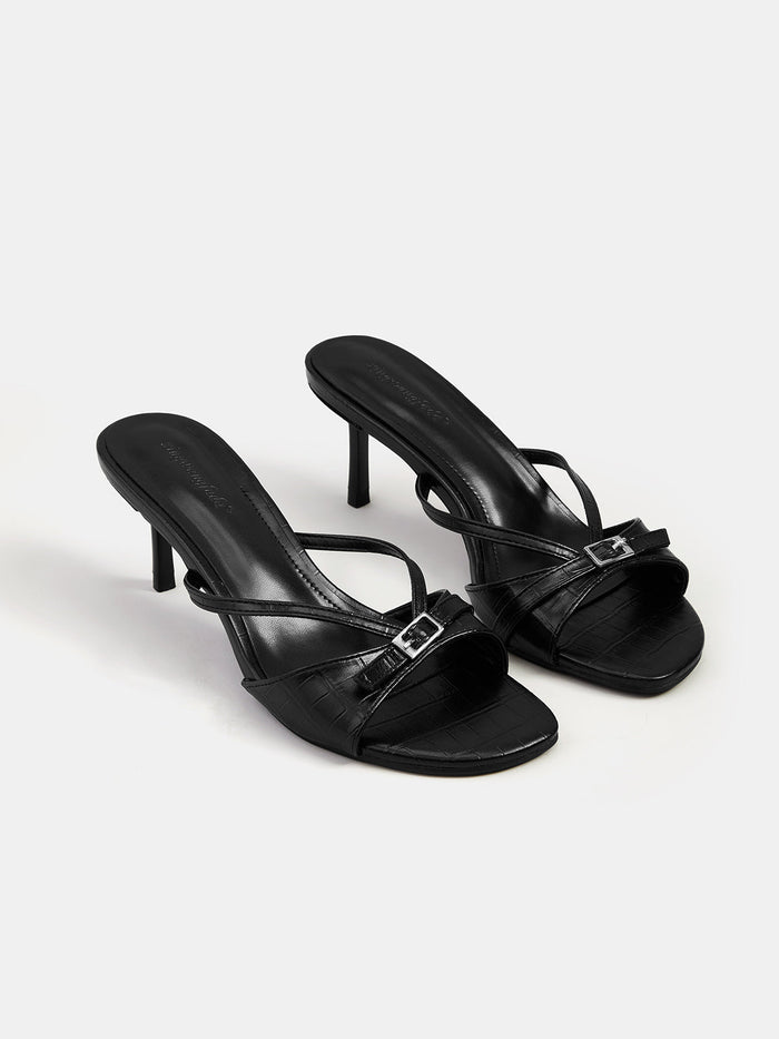 Buckle Detail Open Toe Stiletto Sandals with Ankle Strap Closure