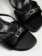 Buckle Detail Open Toe Stiletto Sandals with Ankle Strap Closure