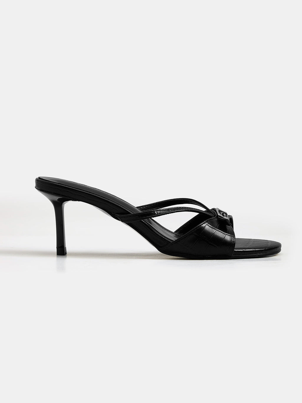 Buckle Detail Open Toe Stiletto Sandals with Ankle Strap Closure
