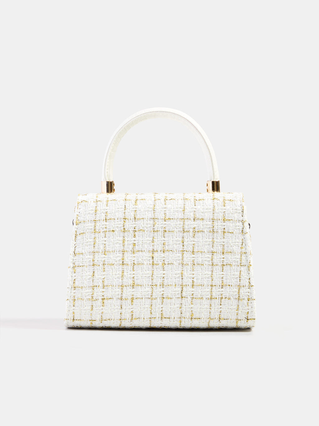 Tweed Plaid Top Handle Handbag with Adjustable Shoulder Strap