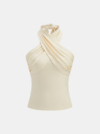 Cross Tie Halter Slim Top with Adjustable Neck Strap