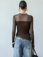 Sheer Panel Slim Sweater Lightweight Women's Fall Fashion